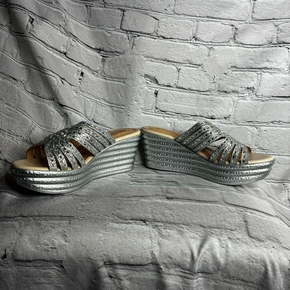 Maximalist Metallic Retro Cyber Disco Glam Chunky Platform Wedge Mule Sandals 39